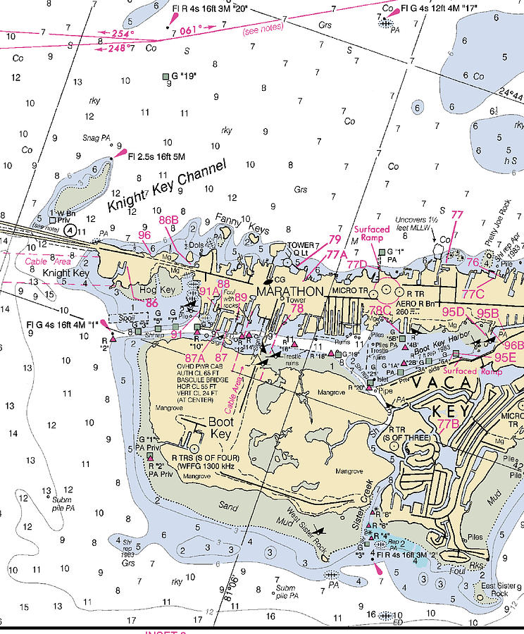 Marathon -florida Nautical Chart _v2 Mixed Media by Sea Koast | Fine