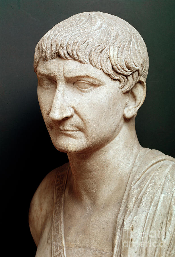 Marble bust of Emperor Trajan, Marcus Ulpius Traianus Sculpture by Roman School