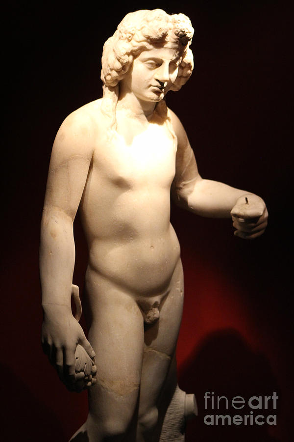 Marble Statue of Man with Grapes at Pompeii Exhibit Photograph by Colleen Cornelius