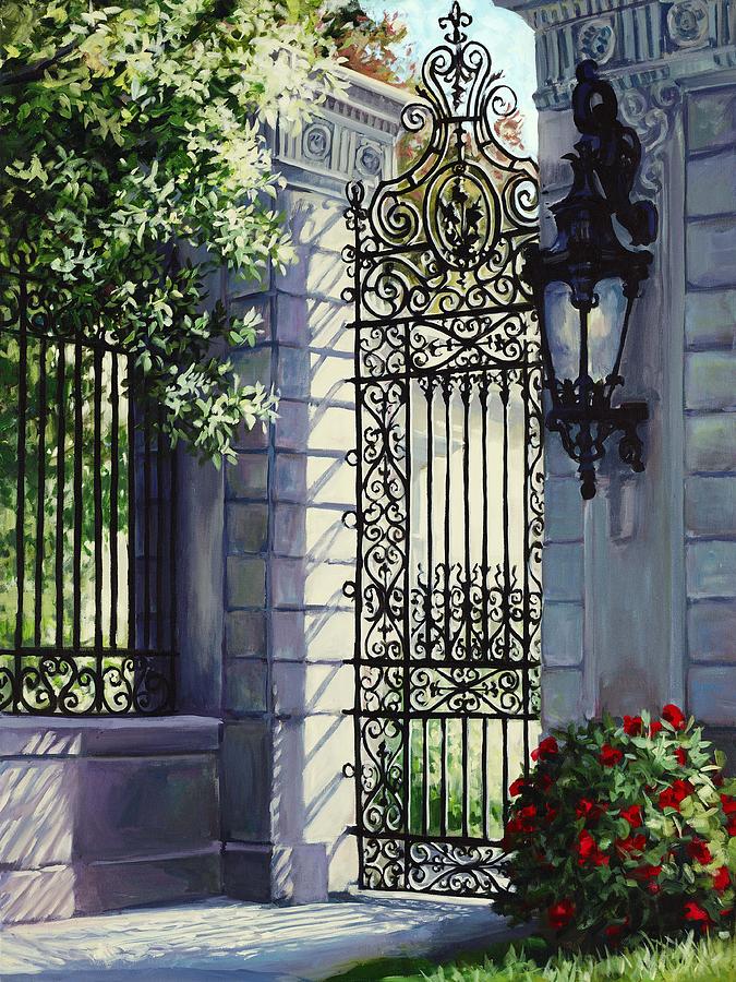 Landscape Painting - Marblehead Royal Entry - Garden gates by Laurie Snow Hein