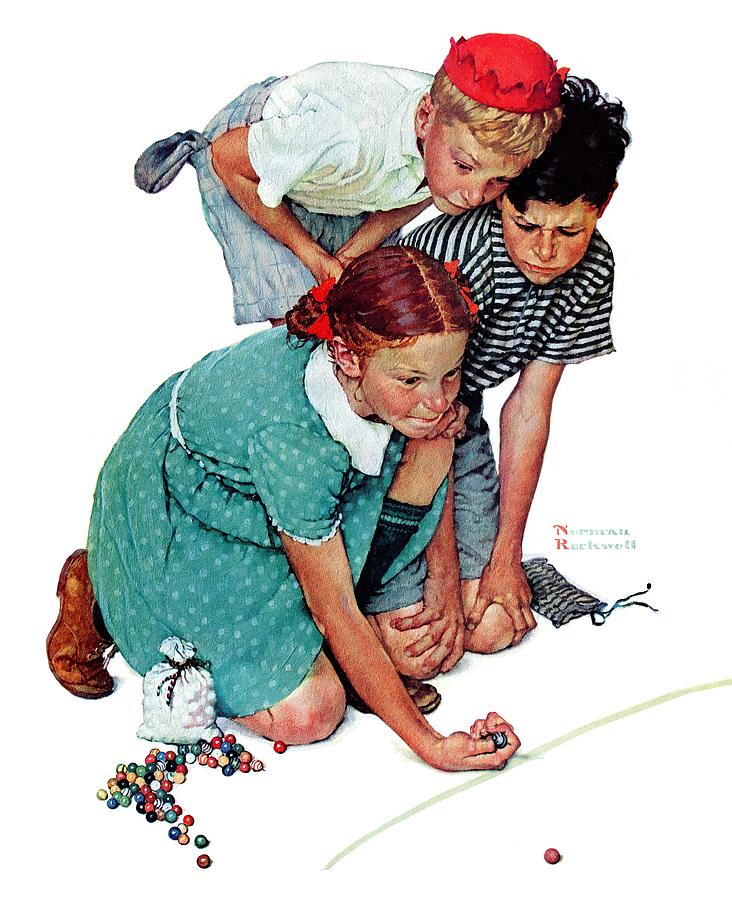 Boys Drawing - Marbles Champ by Norman Rockwell