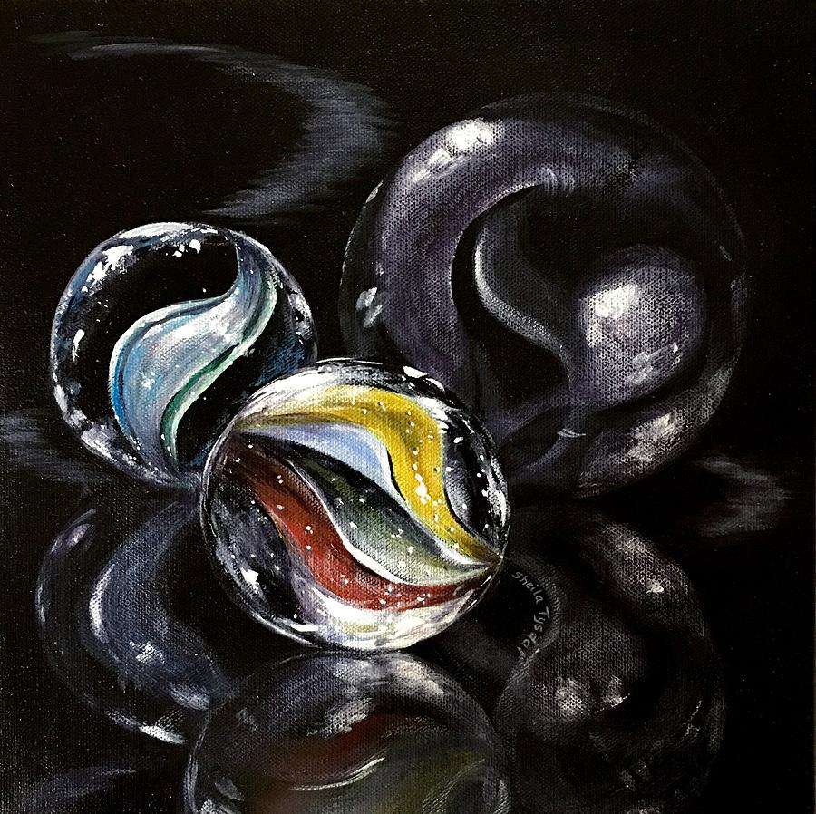 Marbles Red, Blue and Yellow Painting by Sheila Tysdal