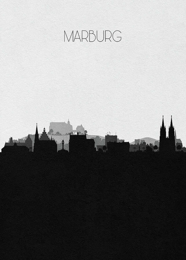 Black And White Drawing - Marburg Cityscape Art by Inspirowl Design