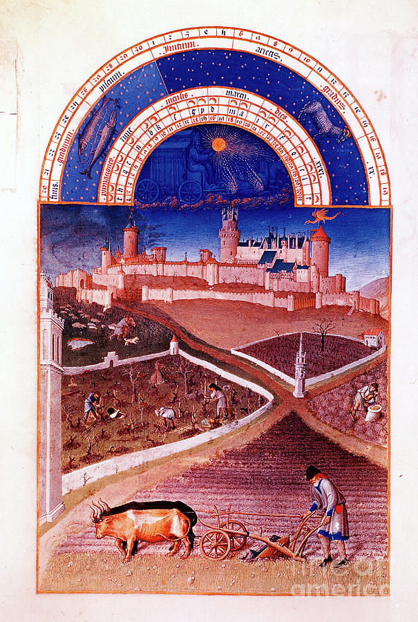 March, 1412-1416. Artist Paul Limbourg Drawing by Print Collector