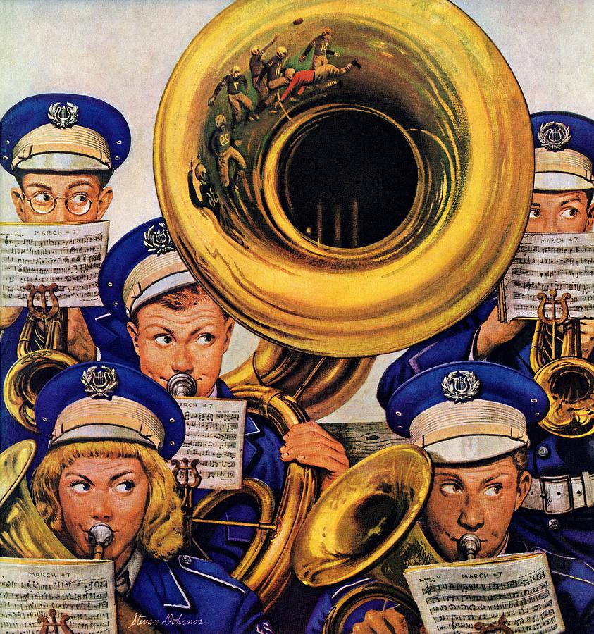 March Band At Football Game Drawing by Stevan Dohanos