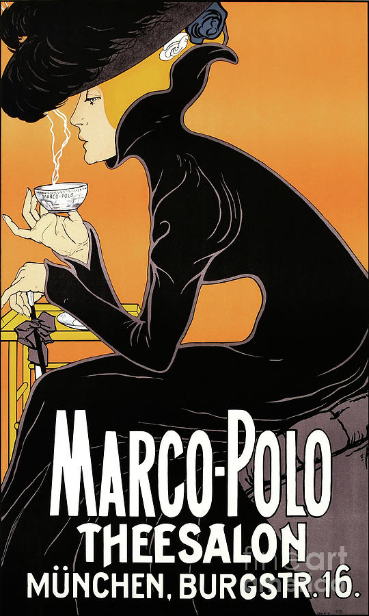 Munich Movie Painting - Marco Polo Tea Room Art Deco Advert by Tina Lavoie