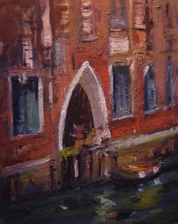 Boat Painting - Marco Polos house Venice by R W Goetting