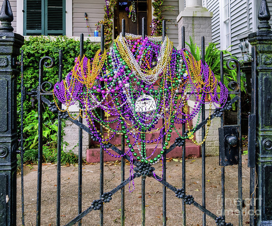 Mardi Gras Beads on Iron Gate Photograph by Kathleen K Parker