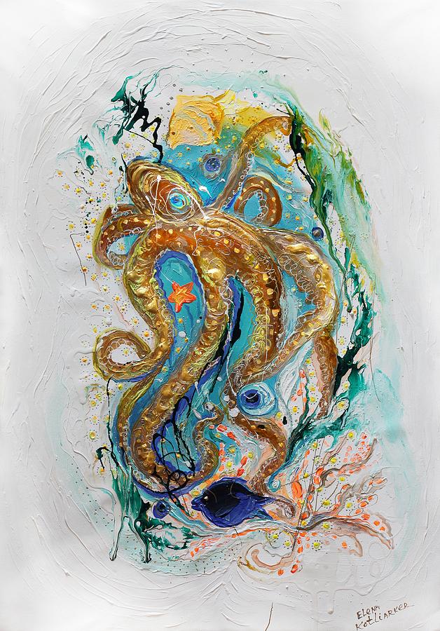 Mare Nostrum #3. The golden octopus Painting by Elena Kotliarker