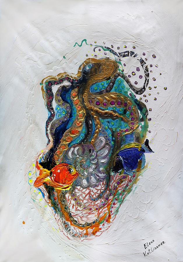 Mare nostrum series #7. Black octopus Painting by Elena Kotliarker