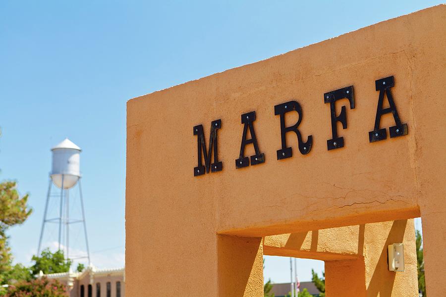 Marfa Sign & Water Tank, Tx Digital Art by Kav Dadfar