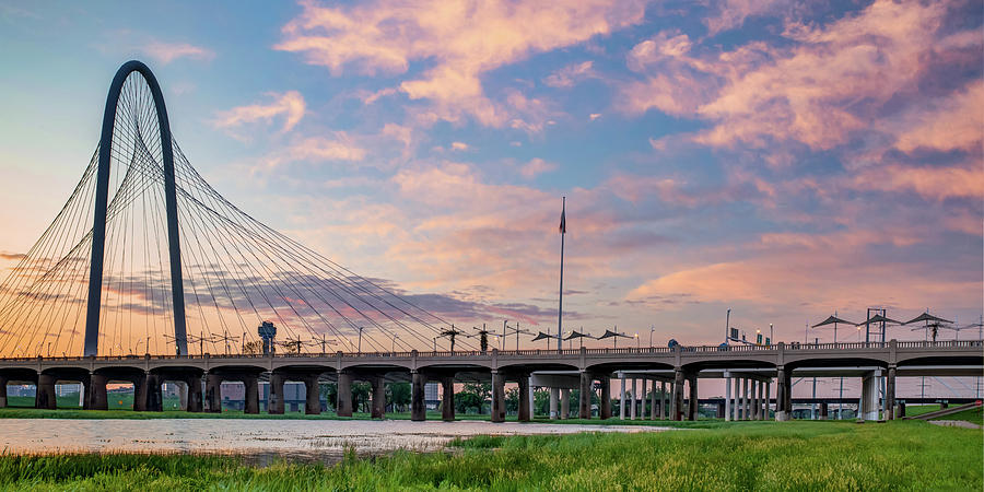 Margaret Hunt Hill Bridge Panorama - Dallas Texas Sunrise Photograph