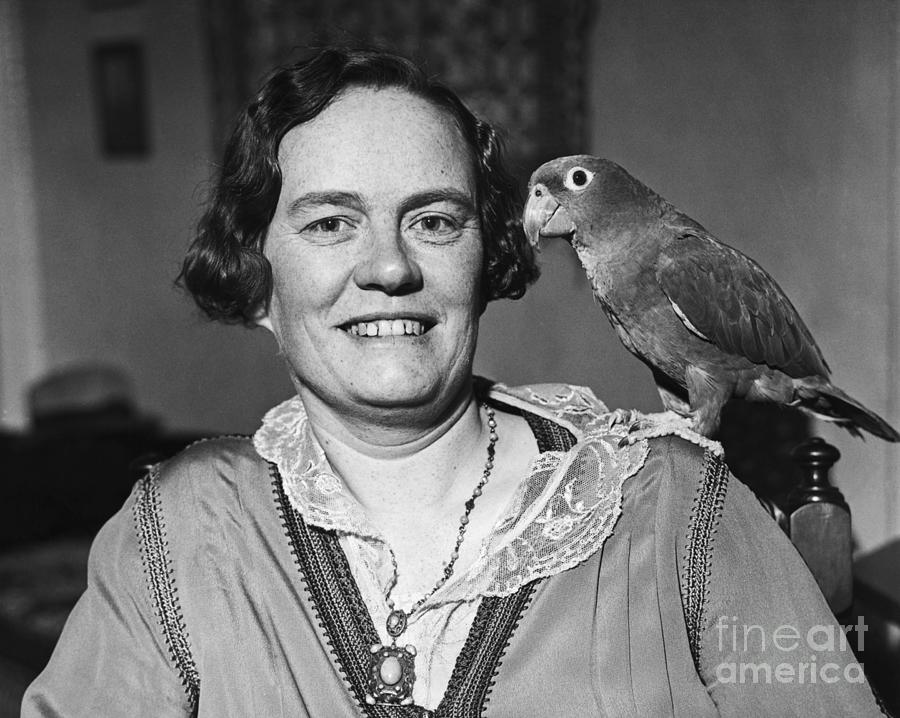 Margaret Mead With Parrot On Shoulder Photograph by Bettmann