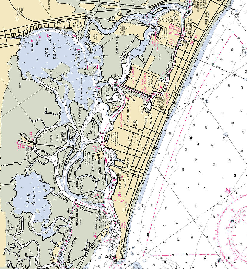 Margate Citynew Jersey Nautical Chart Mixed Media by Sea Koast Fine