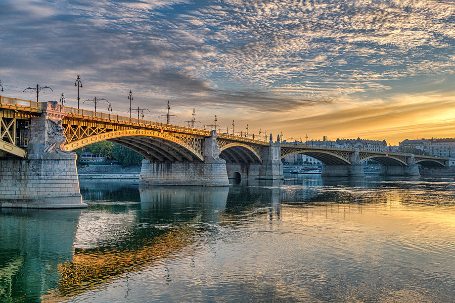 Architecture Photograph - Margit Bridge In Budapest At Sunrise by Vasil Nanev