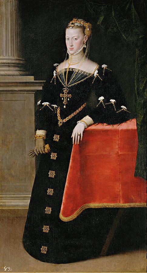Maria of Austria, Holy Roman Empress, 1551, Flemish School, Oil on canvas, 181 c... Painting by Antonio Moro -c 1519-c 1576-