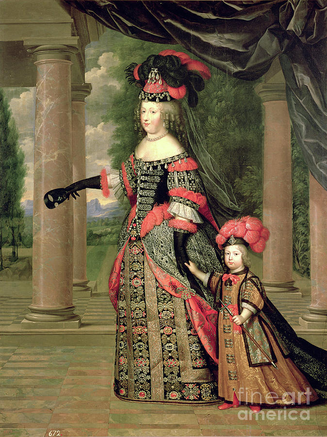 Maria Theresa, Wife Of Louis Xiv, With Her Son The Dauphin Louis Of France, After 1661 Painting by Pierre Mignard