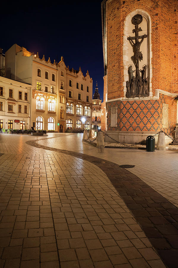 Mariacki Square in Old Town of Krakow at Night Photograph by Artur Bogacki