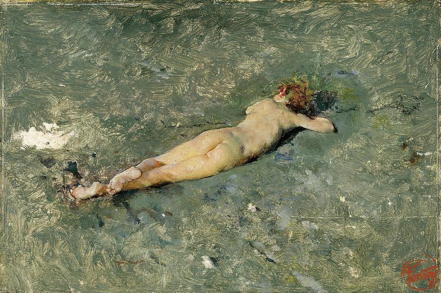 Mariano Fortuny Marsal / Nude on the Beach at Portici, 1874, Spanish School. Painting by Mariano Fortuny y Marsal -1838-1874-