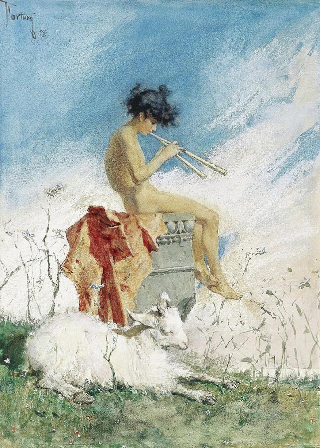 Mariano Fortuny y Marsal / Idyll. 1868. Watercolour, Gouache / tempera on paper. Painting by Mariano Fortuny y Marsal -1838-1874-