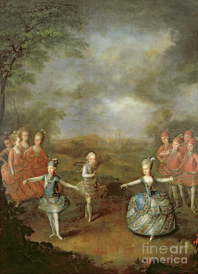 Marie Antoinette And Her Sisters In il Trionfo Dell Amore, Performed On 25th January At Schoenbrunn Palace, 1765, 1778 Painting by Johann Georg Weikert