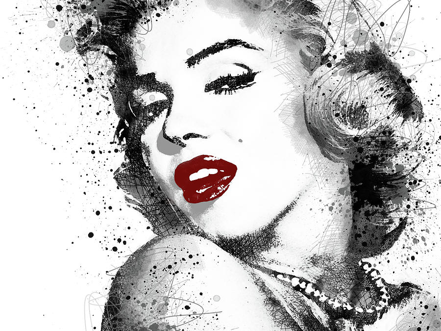 Marilyn Monroe Black And White With Red Lips