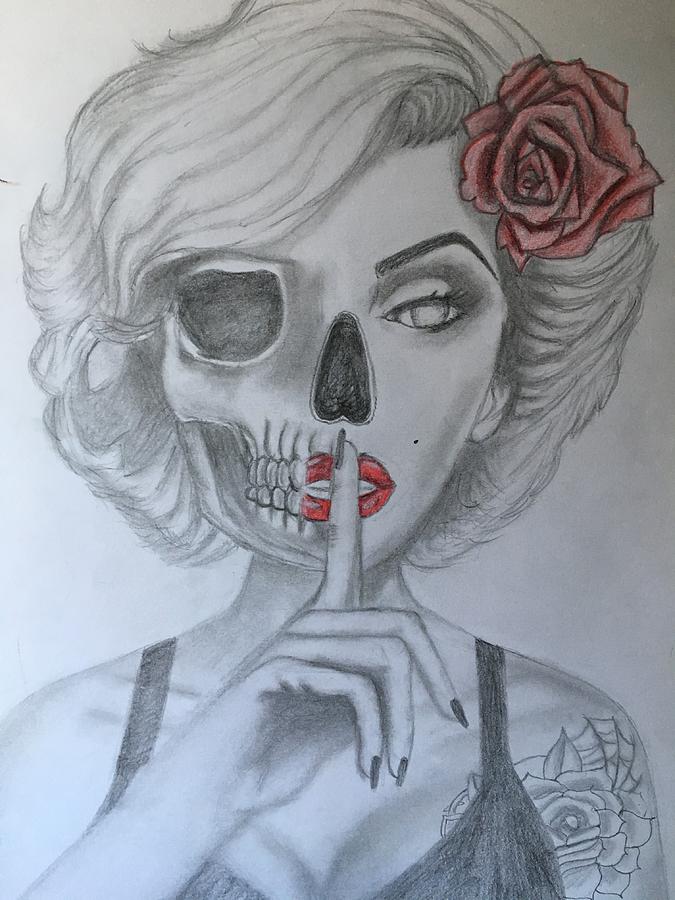 marilyn monroe half skull drawing