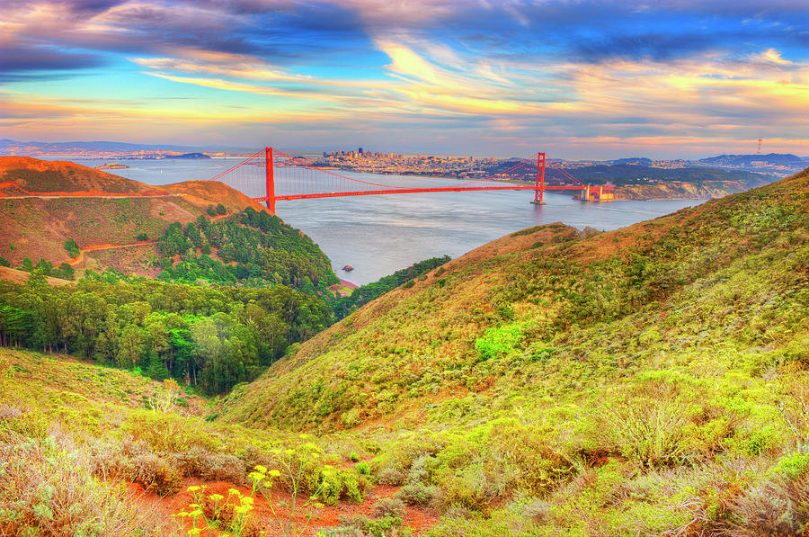 Marin Headlands And Golden Gate Bridge by Mitchell Funk