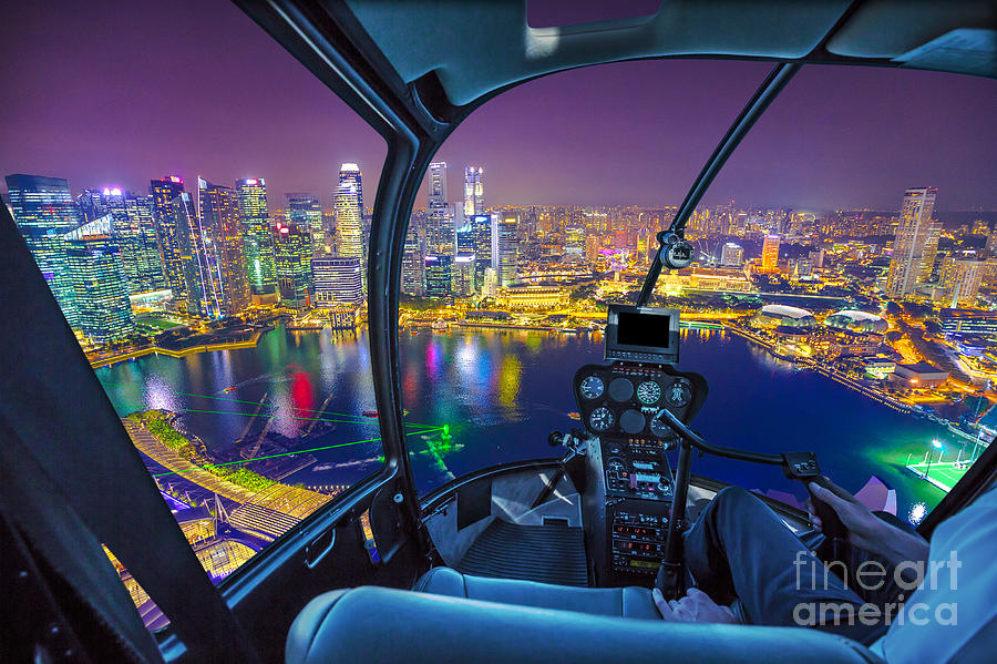 marina bay Helicopter Photograph by Benny Marty