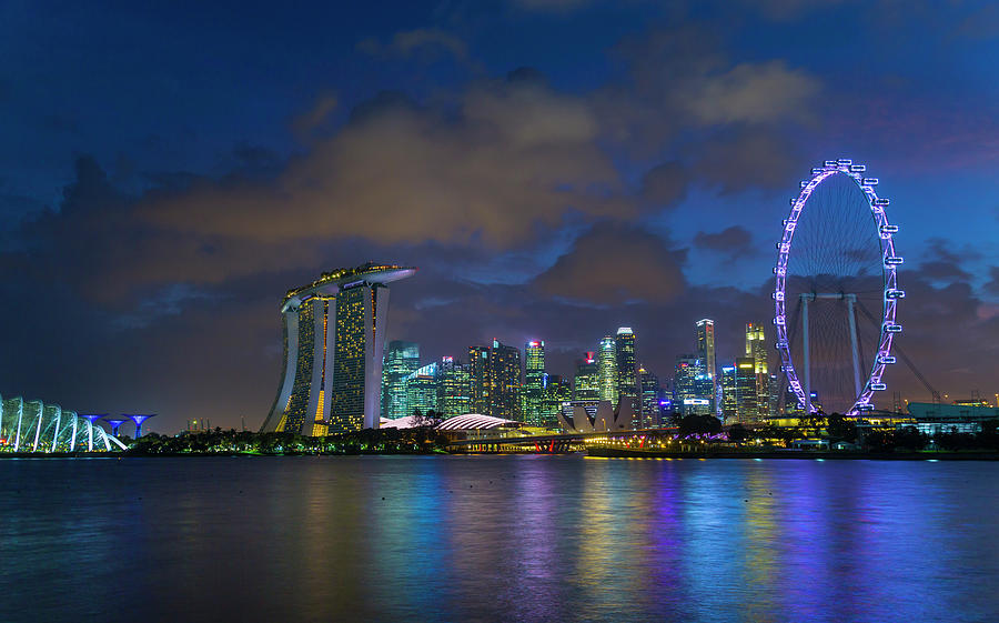 Marina Bay Skyline At Night, Singapore, South East Asia Digital Art by ...