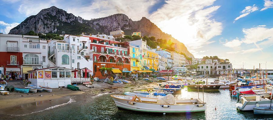 Isle of Capri Harbor Panorama - Italian Seaside Art Print