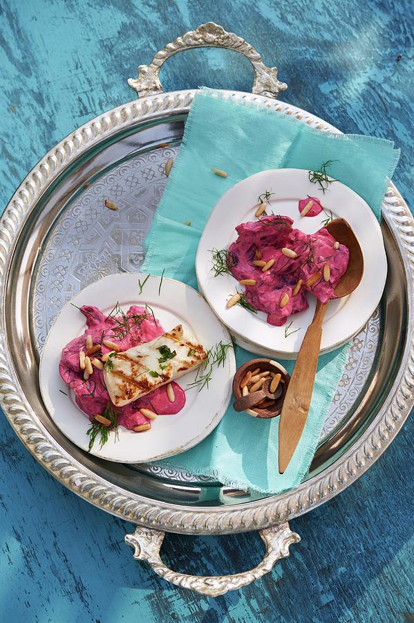 Marinated And Grilled Halloumi On A Beetroot Salad With Pine Nuts Photograph by Jalag / Jan-peter Westermann