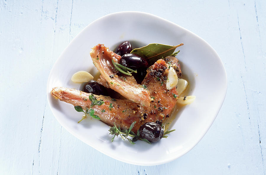 Marinated Braised Rabbit With Black Olives spain Photograph by Teubner Foodfoto