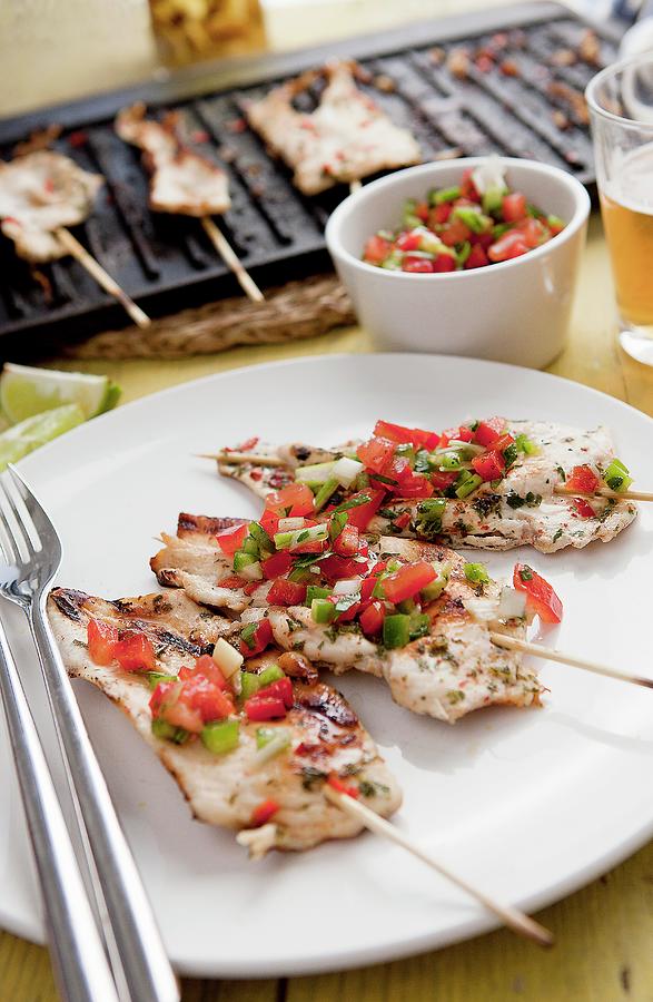 Marinated Chicken Skewers With Salsa brazil Photograph by Zara Daly