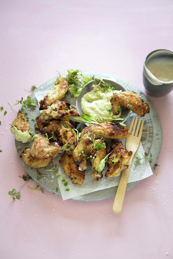 Marinated Chicken Wings With Avocado And Herb Mayonnaise Photograph by Great Stock!