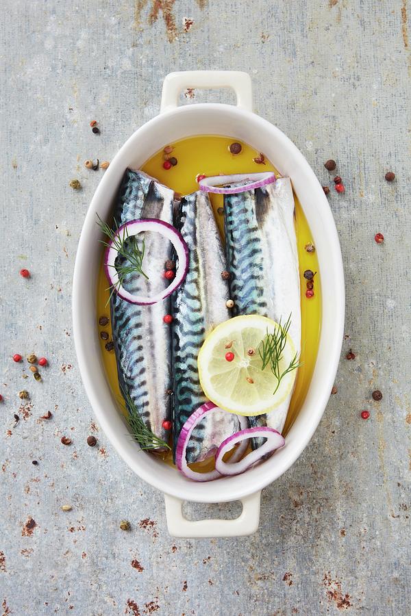 Marinated Mackerels With Oil And Seasonings Photograph by Kanako