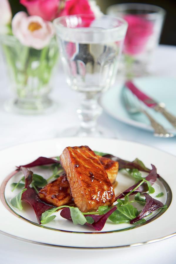 Marinated Salmon On A Bed Of Salad Photograph by Winfried Heinze