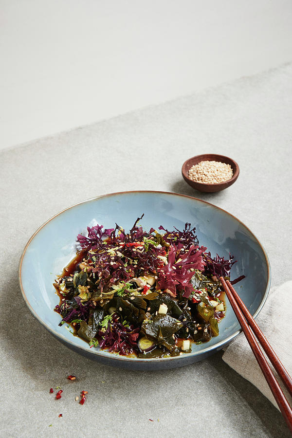 Marinated Seaweed Salad With Cucumber And Sesame Photograph by Brigitte Sporrer / Stockfood Studios