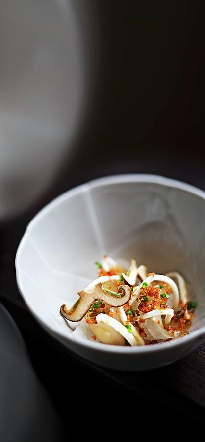 Marinated Squid With A Spring Onion And Miso Paste, Celery And Daikon Radishes Photograph by Jalag / Markus Bassler