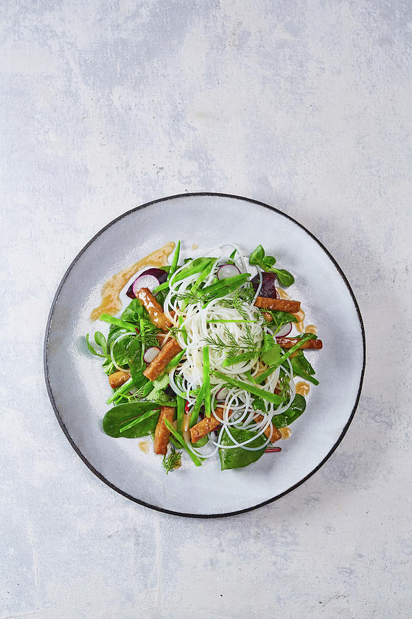 Marinated Tempeh With Noodles And Tahini Dressing Photograph by Clive Streeter