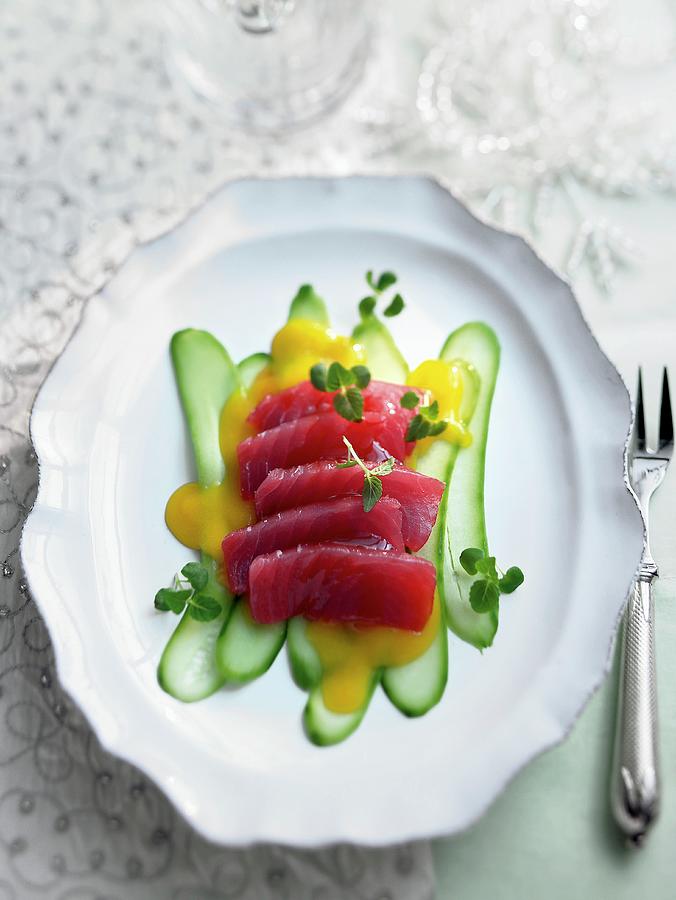 Marinated Tuna With Mango And Fresh Cucumber christmas Photograph by Jalag / Jan-peter Westermann