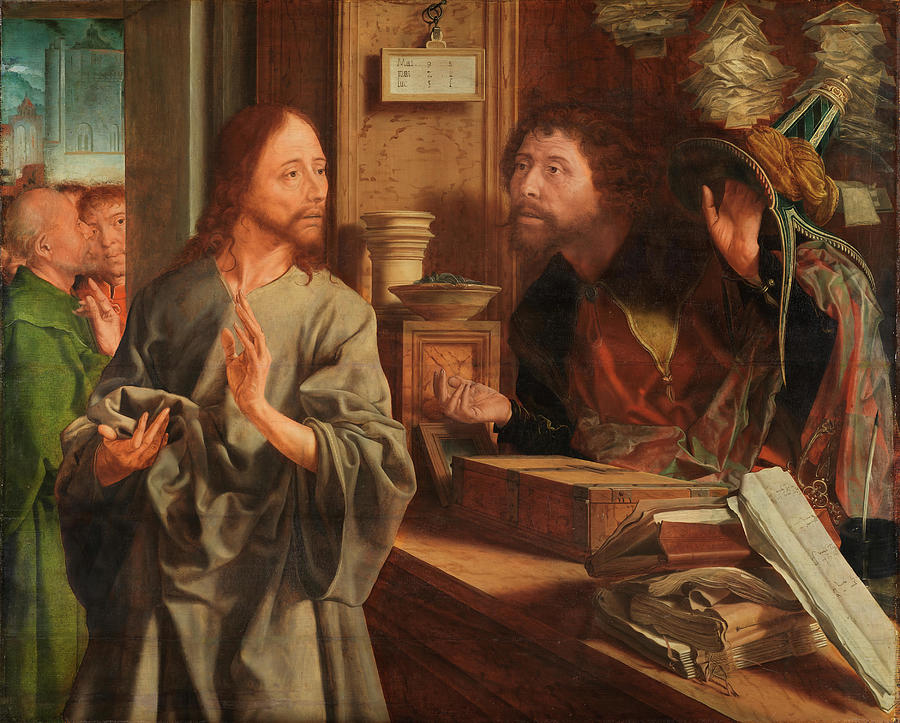 Marinus van Reymerswaele -Reymerswarle, ca. 1490/95--?-, c. 1567-. The Calling of Saint Matthew -... Painting by Marinus van Reymerswaele -c 1490-c 1546-