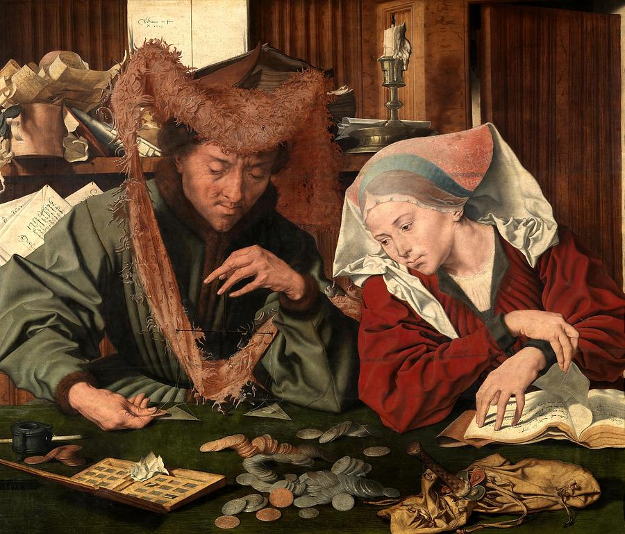 Marinus van Reymerswaele / The Moneychanger and his Wife, 1539, Flemish School. Painting by Marinus van Reymerswaele -c 1490-c 1546-