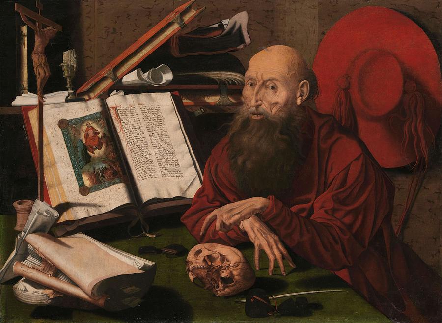 Marinus van Reymerswale St Jerome in his study. Dating c. 1535 - c. 1545. Painting by Marinus van Reymerswale -attributed to-