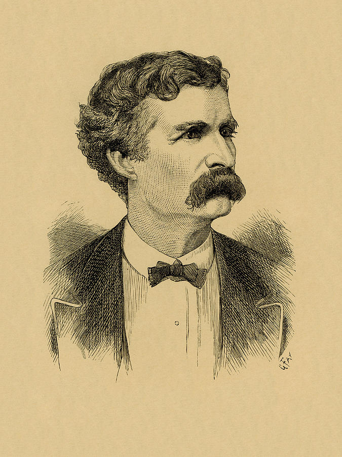 Mark Twain Engraved Portrait - 1870 Drawing by War Is Hell Store