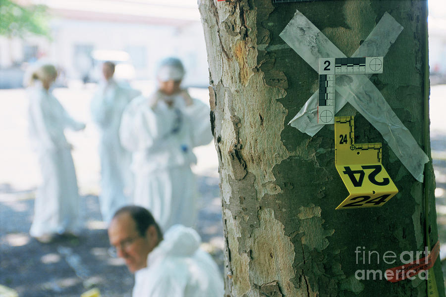 Marked Bullet Hole At A Crime Scene Photograph By Philippe Psaila