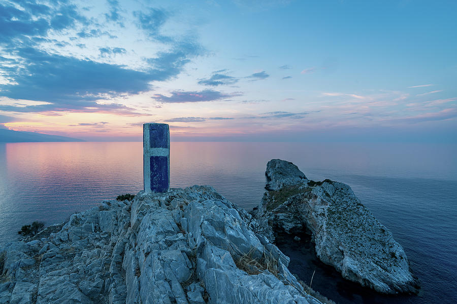 Marker At The Northernmost Point Of Skiathos Island, Greece Photograph by Manuel Bischof