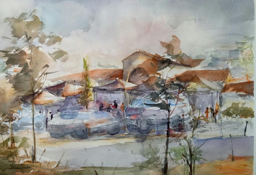 Market at Vaux Sur Mer  17 Painting by Kim PARDON