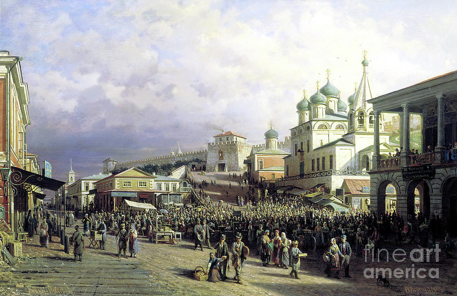 Market In Nizhny Novgorod, 1872. Artist Drawing by Heritage Images