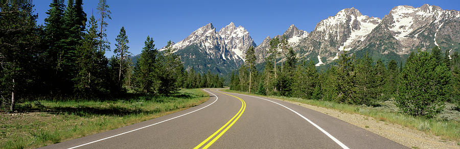 Markings On The Road, Grand Teton Photograph By Panoramic Images - Fine 